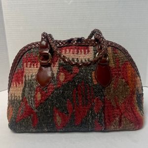 L. J. Simone New York Funky Pattern Vintage Purse With Braided Leather